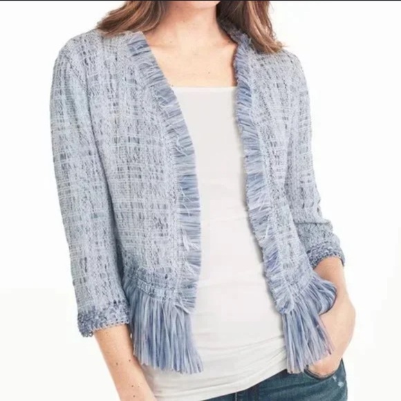 White House Black Market Jackets & Blazers - White House Black Market | Blue Opal | Fringe Sweater Jacket | size S